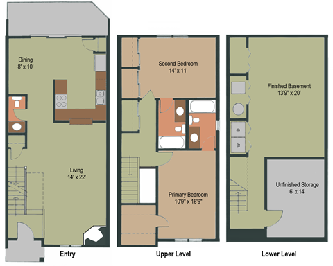 Floor plan for 2 beds, 2.5 baths, 1680 sqft